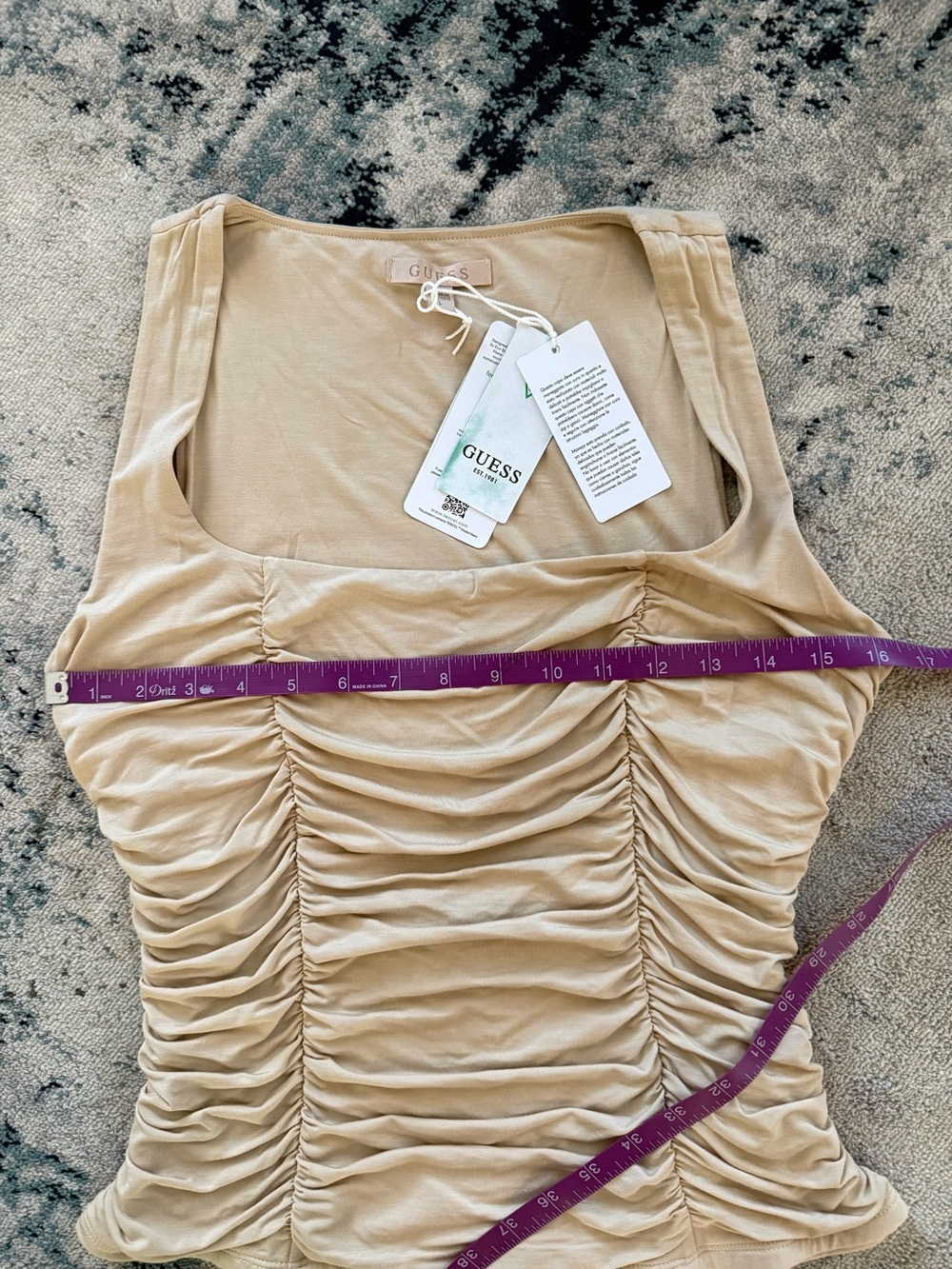 GUESS Beige Ruched Square-Neck Tank - Picture 6 of 6